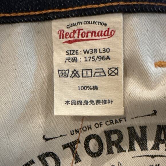 Red Tornado Loose Fit Selvage Denim Mens Jeans 38x30 Straight Leg Button Fly - Picture 4 of 12